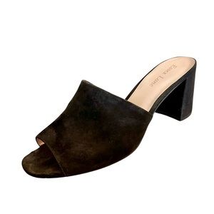 Essex Lane Black Suede Block Heel Peep Toe Mule Slide size 8.5